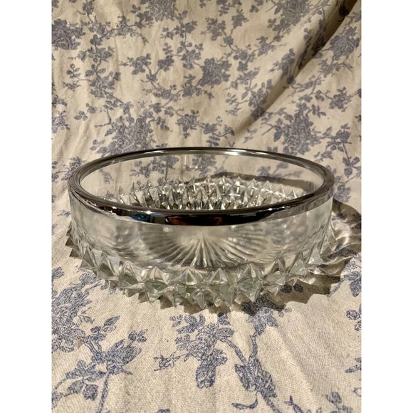 Vintage Diamond Point Crystal Bowl with Silver Plated Rim Celtic Made in England - Picture 5 of 13